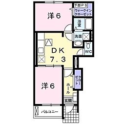 コリーヌＡ 1階2DKの間取り