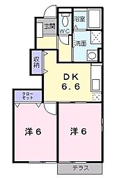ルミエール伍番館 2DKの間取図画像