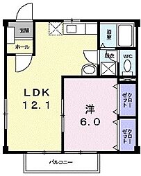 コーポフローラ 2階1LDKの間取り
