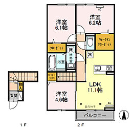 グレースコート　Ｂ 2階3LDKの間取り