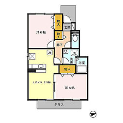 フルール　グランモア 1階2DKの間取り