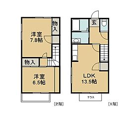 マノアールドゥ松葉　A棟 1階2LDKの間取り