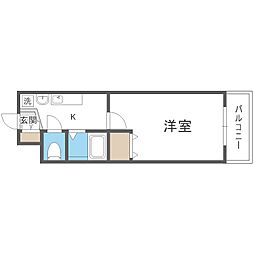 ソレイユ東奈良 1階1Kの間取り