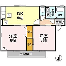 ボヌール丹波島　Ｂ 1階2DKの間取り
