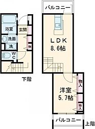 阪急神戸本線 塚口駅 徒歩7分の賃貸マンション 2階1DKの間取り