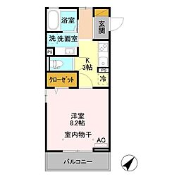 アレーズジュアン 1Kの間取図画像