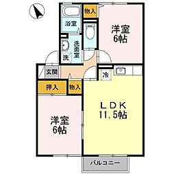 セジュールオクハラ　Ａ 1階2LDKの間取り