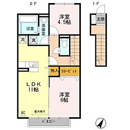 エスポワールY 2階2LDKの間取り