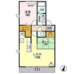 グラシュー 1階1LDKの間取り
