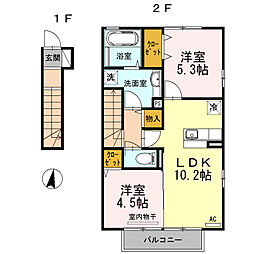 ハピネス吉野 2階2LDKの間取り