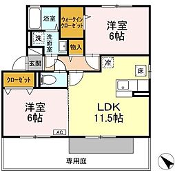 チェリーヒル香月 1階2LDKの間取り