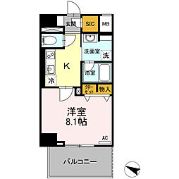 D Grande鹿児島中央 6階1Kの間取り