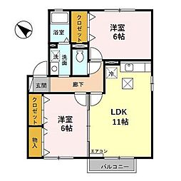 ハピネス2A 2LDKの間取図画像