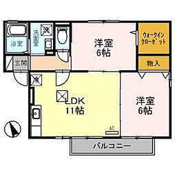 セジュールあかね 1階2LDKの間取り