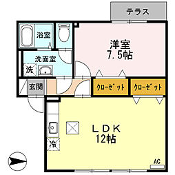 コーポコスモス 1階1LDKの間取り