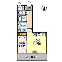 レジデンス喜志 1LDKの間取図画像