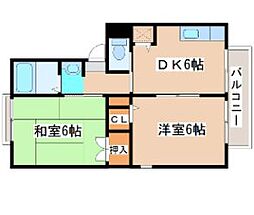セジュール葵 2階2DKの間取り