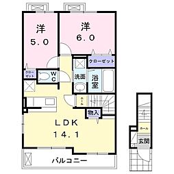 プランドール・2 2LDKの間取図画像