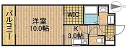 パリュード 1Kの間取図画像