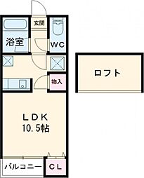 セザンヌ牛久保 1階ワンルームの間取り