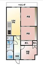 ＶＩＡＳＡＣＲＡ岩出 1階3DKの間取り