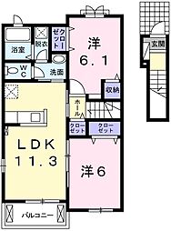 コッティ21 2階2LDKの間取り