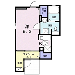 クオーレ森前 ワンルームの間取図画像