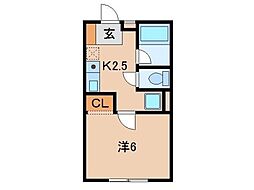 ルフトワン三葛 2階1Kの間取り