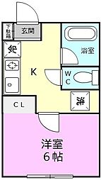 ルフトワン三葛 2階1Kの間取り