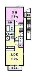 ピュアライト 2階1LDKの間取り