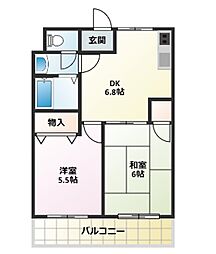 ハピネス鴨島 2DKの間取図画像