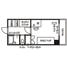 ドミール泉中央 1階ワンルームの間取り