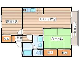 パレーシャル栗生1 2LDKの間取図画像