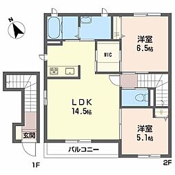 シャルム 2階2LDKの間取り