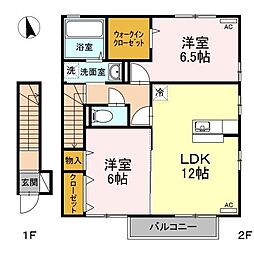 バリュアブル　A棟 2階2LDKの間取り