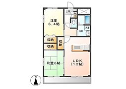 フィネス八幡 1階2LDKの間取り