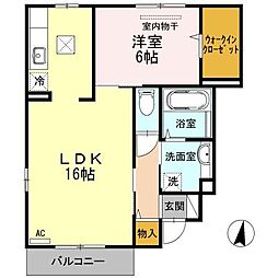ウィット三津 1階1LDKの間取り