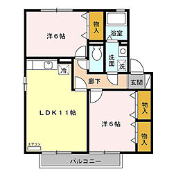 JR仙石線 陸前赤井駅 徒歩15分の賃貸アパート 2階2LDKの間取り