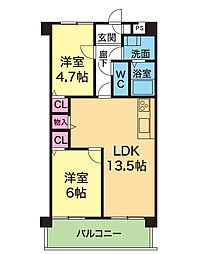 YKハイツ宮の上 2LDKの間取図画像