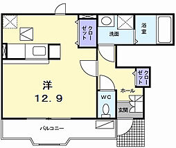 優美A 1Kの間取図画像