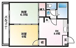 リバープール桟四 2階2DKの間取り