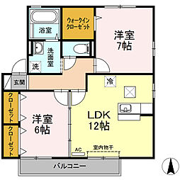 グランフェリオ　B棟 1階2LDKの間取り