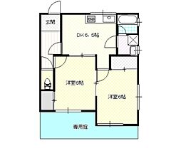 リバーサイド.カワノB 2DKの間取図画像