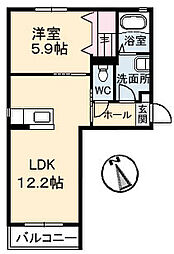 カーサ・エストレヤ 2階1LDKの間取り