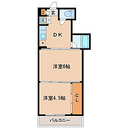 シャングリラ福沢 2DKの間取図画像