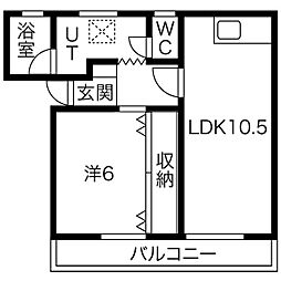森ハイツ2 1LDKの間取図画像