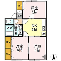 仙台市営南北線 八乙女駅 徒歩7分の賃貸アパート 1階3DKの間取り