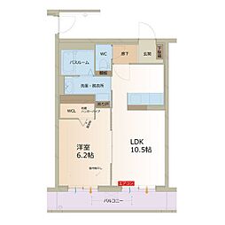リーフニシヤマ 1LDKの間取図画像