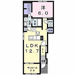 ヴィルドミール　Ａ 1階1LDKの間取り