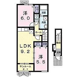 ヴィラサウスウィンド1 2LDKの間取図画像